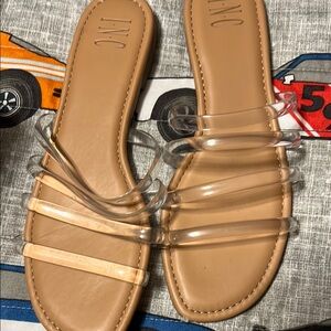 INC International Concepts Women's Tan Clear Strap Sandals